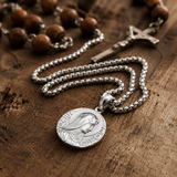 Virgin Mary Coin Necklace, 316L Titanium Steel Vintage Medal Pendant