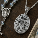 S925K Silver Miracle Medal English Version Inscription Necklace