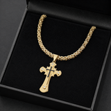 Heavy‑Duty Gothic CZ Inlay Cross Byzantine Chain Pendant Necklace