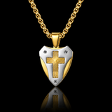 Titanium Steel Shield of Faith Cross Pendant | Protective Christian Jewelry