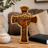 Sacred Thorn Crown Wooden Cross ✝️ | Hand-Carved Beechwood Crucifix with Crown of Thorns