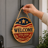 America 250 Faith & Freedom Welcome Keepsake wood grain and carved detail