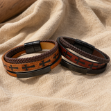 Multi‑Layer Braided Cross Printed Men Leather Bracelet, Vintage PU Leather Magnetic Clasp Religious Wrist Jewelry