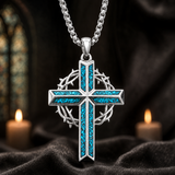 ‘By His Wounds’ Turquoise Crown of Thorns Cross — Comes with a 24-inch chain