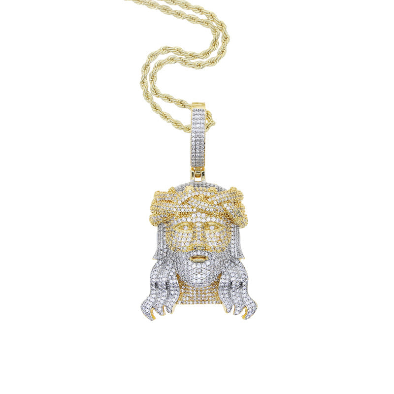 Crucifixion Crown of Thorns Zirconia Men's Hip Hop Pendant Necklace