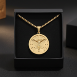 3D Crucifixion Lord’s Prayer Engraved Medallion Pendant Necklace