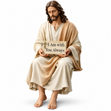 I Am with You Always Seated Jesus Figurine – Christian Faith Reminder Decor