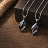 Angel's Tears Two‑Tone Gemstone Titanium Steel Necklace, Men's Blue Sandstone & Black Onyx Pendant
