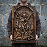 Hand-Carved Archangel Saint Michael Wood Wall Plaque | Catholic Home Decor | Christian Wall Art