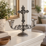 Vintage Jesus Cross Candelabra: Faith Woven into Warm Glow