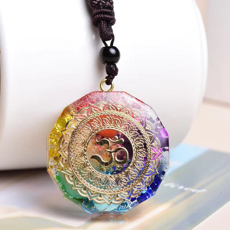 Orgonite Pendant Om Symbol Luminous Necklace Chakra Healing Energy Necklace Meditation Jewelry 1.38 inch