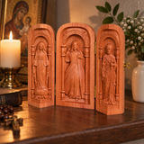 Hand-Carved Travel Triptych Altar: The Holy Family at Your Side