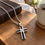 Braided Inlay Cross Necklace – Modern Christian Pendant for Men