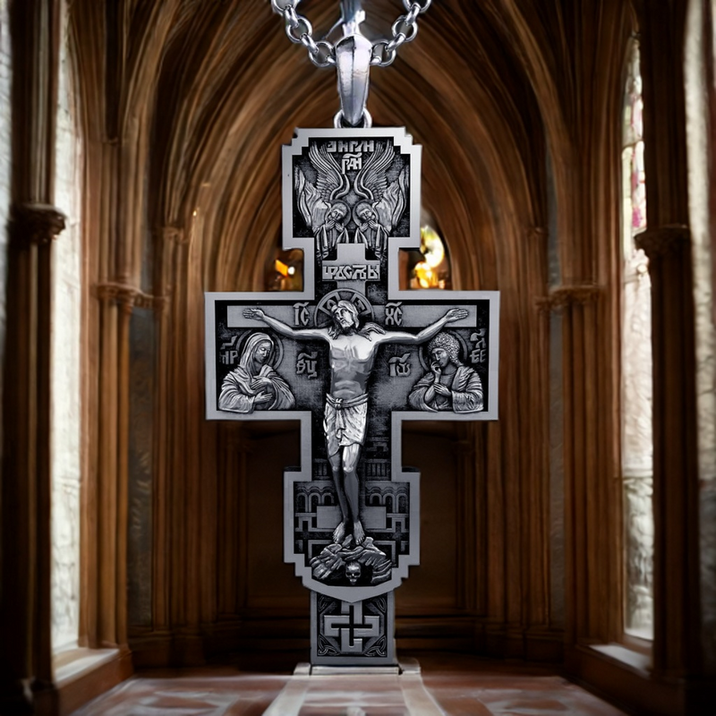 S925K Silver Orthodox Crucifixion Necklace