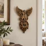 St. Michael the Archangel Battery-Powered Wall Lamp — Antique Bronze Resin Christian Home Decor