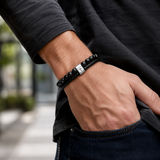 Dual Layer Braided Leather Cross Stainless Steel Men's Bracelet