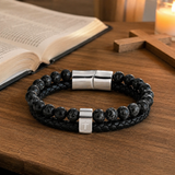 Dual Layer Braided Leather Cross Stainless Steel Men's Bracelet - side view