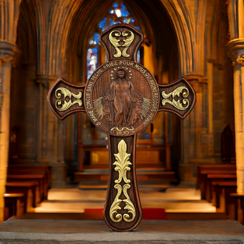 Miracle Medal Wooden Double Sided Wood Carving