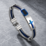 Three‑Row Braided Wire Cross Stainless Steel Men's Bracelet