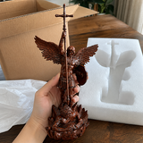 St. Michael the Archangel - Hand Carved Boxwood Sculpture - Spiritual Guardian for Prayer Spaces