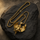 Vintage Archangel Stainless Steel Necklace, 3D Embossed Angel Pendant Box Chain for Men