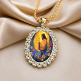 Floral Framed Jesus Pendant Necklace