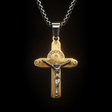 Crucifix Cross Necklace with Crystals, 316L Stainless Steel Religious Pendant for Men
