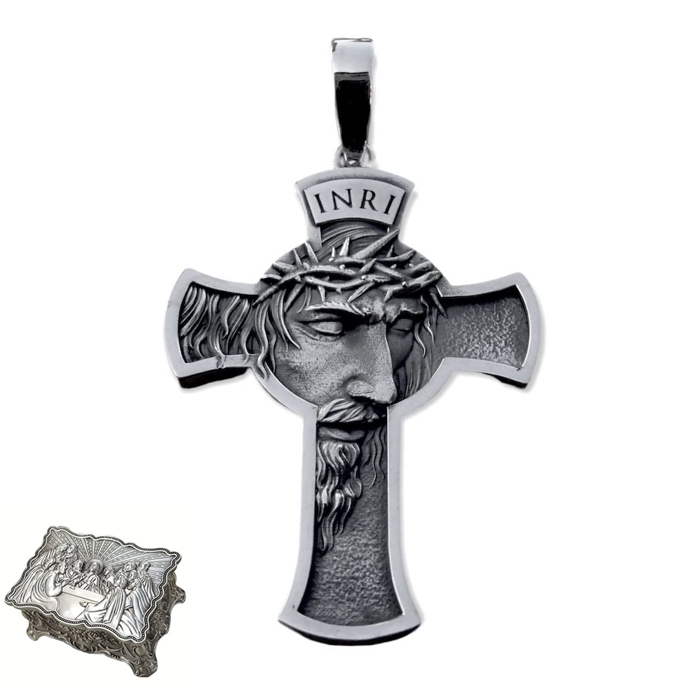 アクセサリー vintage silver925 Jesus cross necklace Silver 925 Gold Plated HUGE 3.5