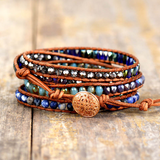 Handmade Natural Lapis Lazuli Cowhide Rope Braided Creative Multi-Layer Wrap Bracelet