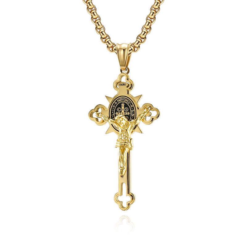 Golden St. Benedict Exorcism Cross - Blessings to you and your family