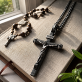 Jesus Crucifixion S925K Silver Crucifix Pendant- with 5mm Titanium Cuban Chain