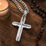 Two‑Tone Textured Stainless Steel Men’s Cross Necklace