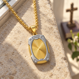 Radiant Shield Pendant Necklace – Titanium Steel Faith-Inspired Men's Necklac