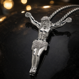 Large Iced Jesus Christ Crucifix Pendant Necklace, 316L Stainless Steel Gold Silver Plated 3D Jesus Figure Necklace for Men Hip Hop Religious Jewelry
