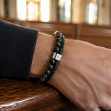 Dual Layer Braided Leather Cross Stainless Steel Men's Bracelet - craftsmanship detail