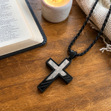 Industrial Brushed Cracked Copper Inlay Stainless Steel Cross Necklace