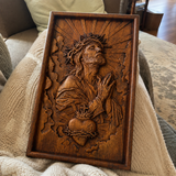 Hand-Carved Sacred Heart of Jesus Beech Wood Plaque – A Quiet Reminder of Christ’s Mercy at Home
