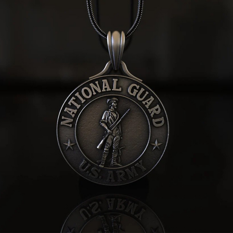 American Eagle G.I. Badge Commemorative Coin Pure Pewter Pendant Necklace