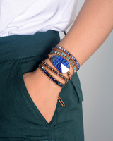Handmade Natural Lapis Lazuli Cowhide Rope Braided Creative Multi-Layer Wrap Bracelet