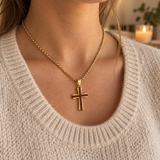 Christian Cross Necklace – Solid Rosewood & Titanium Steel Faith Pendant