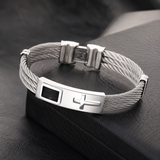 Three‑Row Braided Wire Cross Stainless Steel Men's Bracelet