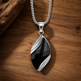 Angel's Tears Two‑Tone Gemstone Titanium Steel Necklace, Men's Blue Sandstone & Black Onyx Pendant