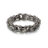 Retro Engraved Bar Link Stainless Steel Bracelet