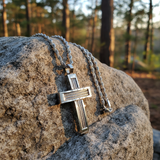 Braided Steel‑Wire Textured Cross Pendant Necklace