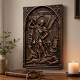 Hand-Carved Archangel Saint Michael Wood Wall Plaque | Catholic Home Decor | Christian Wall Art