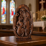 Natural Beechwood Nativity Scene Wooden Carved Plaque Tabletop Arrangement