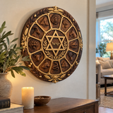 Hand-Carved Beechwood Israel Heritage Wall Plaque – Star of David & Tribal Symbols