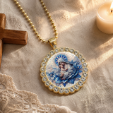 Blue Floral Madonna & Child Pendant Necklace