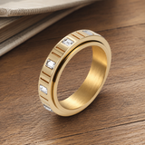 6mm Grooved Square Green CZ Rotatable Spinner Stainless Steel Ring