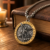 Two-Tone St. Michael Archangel Protection Medal Stainless Steel Necklace